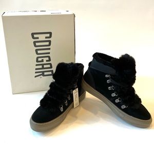 Cougar Daniel Black Waterproof Suede Faux Fur Lace Up Sneaker Boots Womens 9 NEW